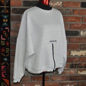 Adidas Trefoil Logo Originals White Sweater Textured, Mock Neck. Pull-over L